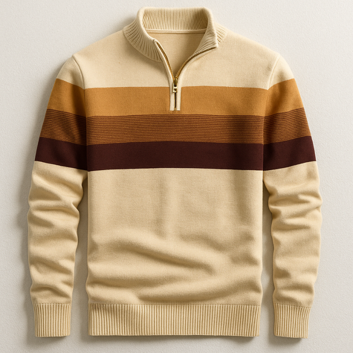 Thijs | Quarter Zip Sweater Heren Gestreept Katoen
