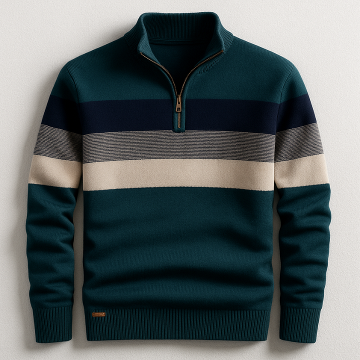Thijs | Quarter Zip Sweater Heren Gestreept Katoen