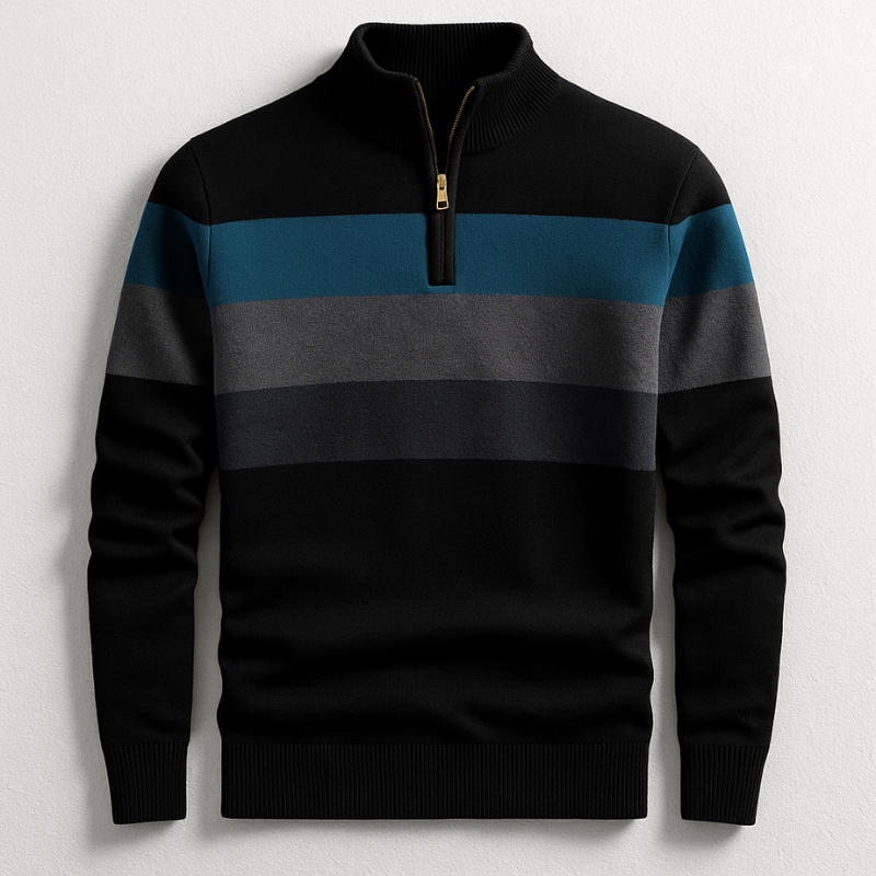 Thijs | Quarter Zip Sweater Heren Gestreept Katoen