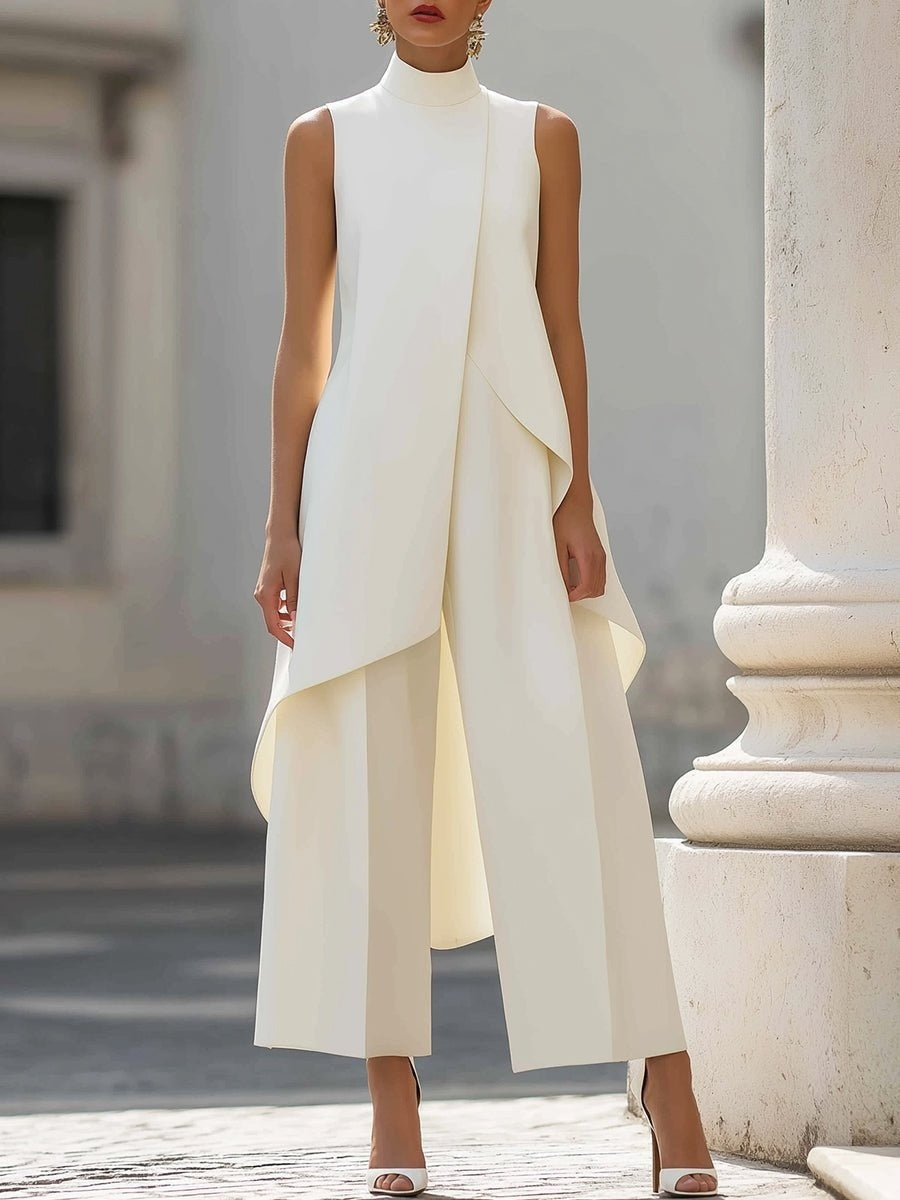 Vera | Mantelpak Dames Mouwloos Hoge Hals Asymmetrisch Palazzo