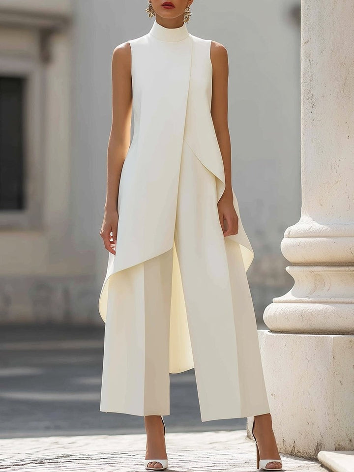 Vera | Mantelpak Dames Mouwloos Hoge Hals Asymmetrisch Palazzo