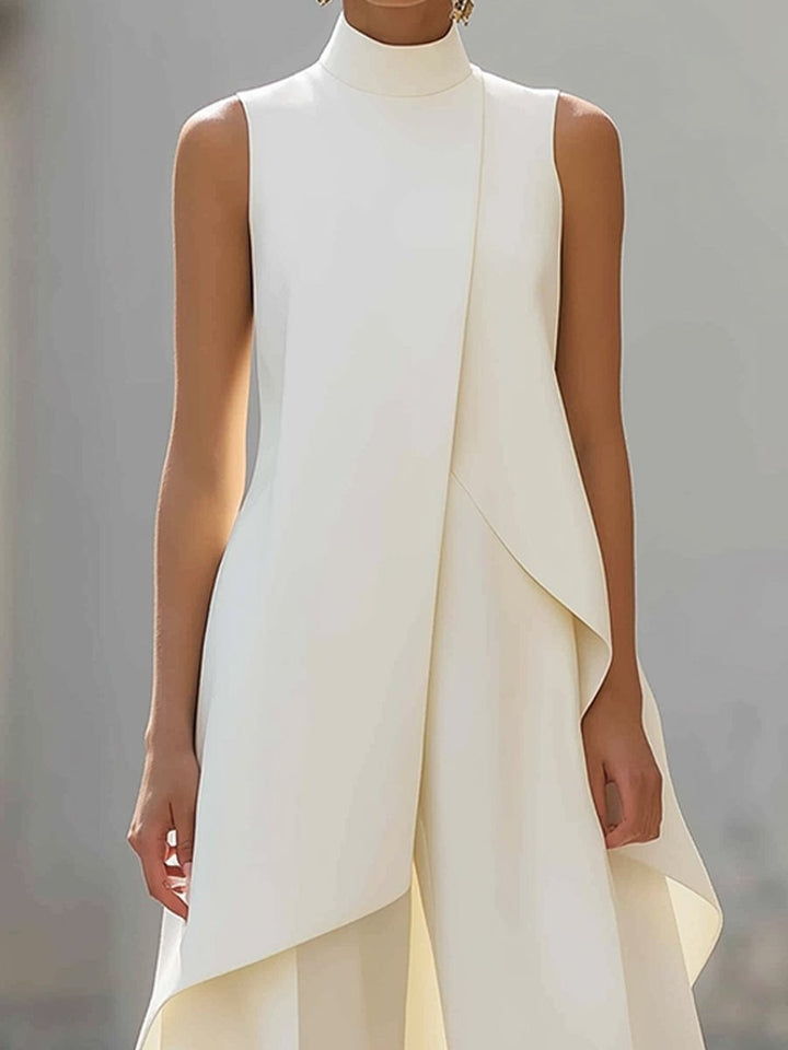 Vera | Mantelpak Dames Mouwloos Hoge Hals Asymmetrisch Palazzo