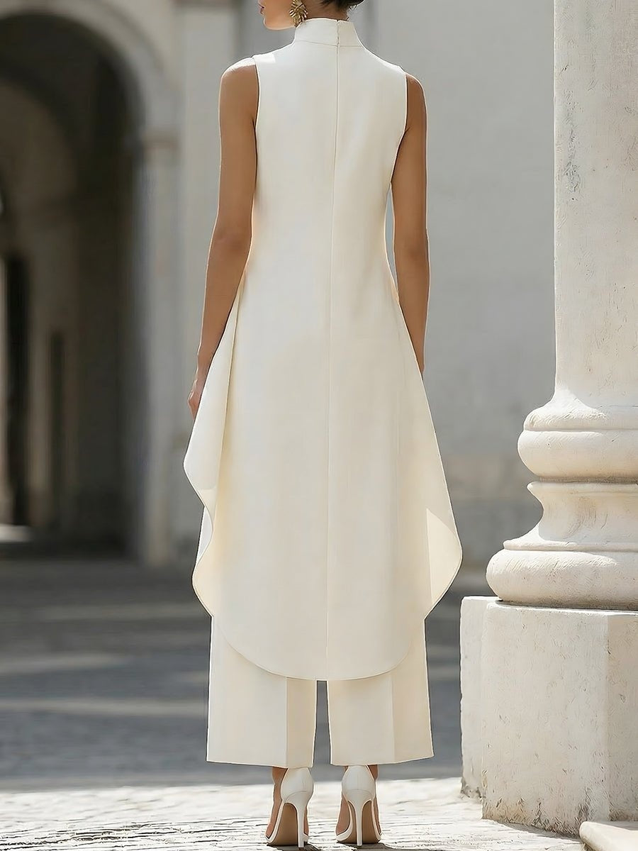 Vera | Mantelpak Dames Mouwloos Hoge Hals Asymmetrisch Palazzo