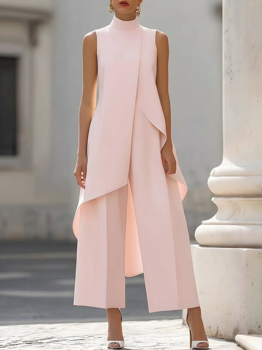 Vera | Mantelpak Dames Mouwloos Hoge Hals Asymmetrisch Palazzo