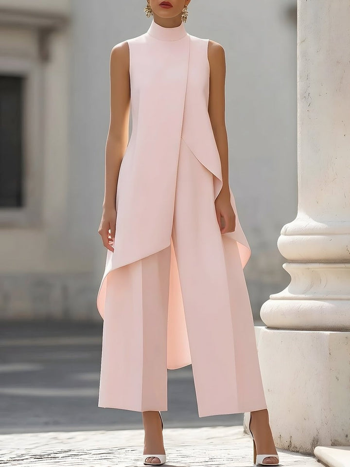 Vera | Mantelpak Dames Mouwloos Hoge Hals Asymmetrisch Palazzo