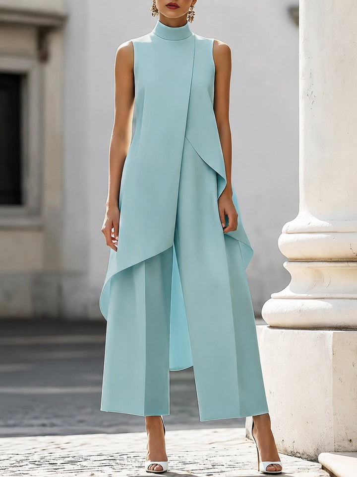 Vera | Mantelpak Dames Mouwloos Hoge Hals Asymmetrisch Palazzo