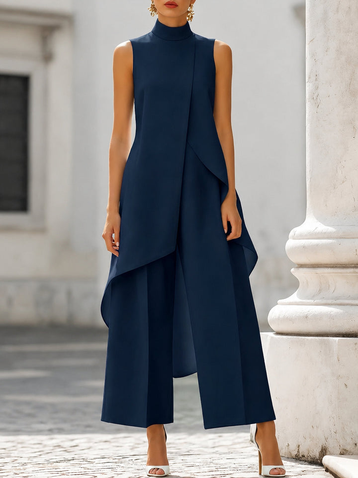Vera | Mantelpak Dames Mouwloos Hoge Hals Asymmetrisch Palazzo