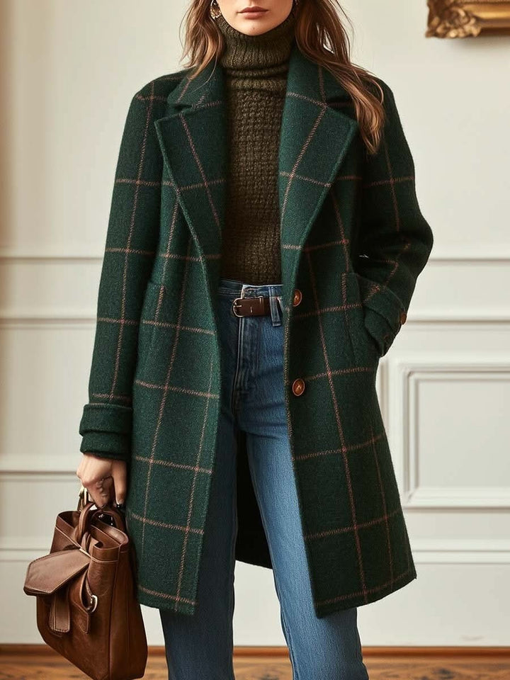 Vera | Wollen Jas Lang Dames Geruite Print Knoopsluiting