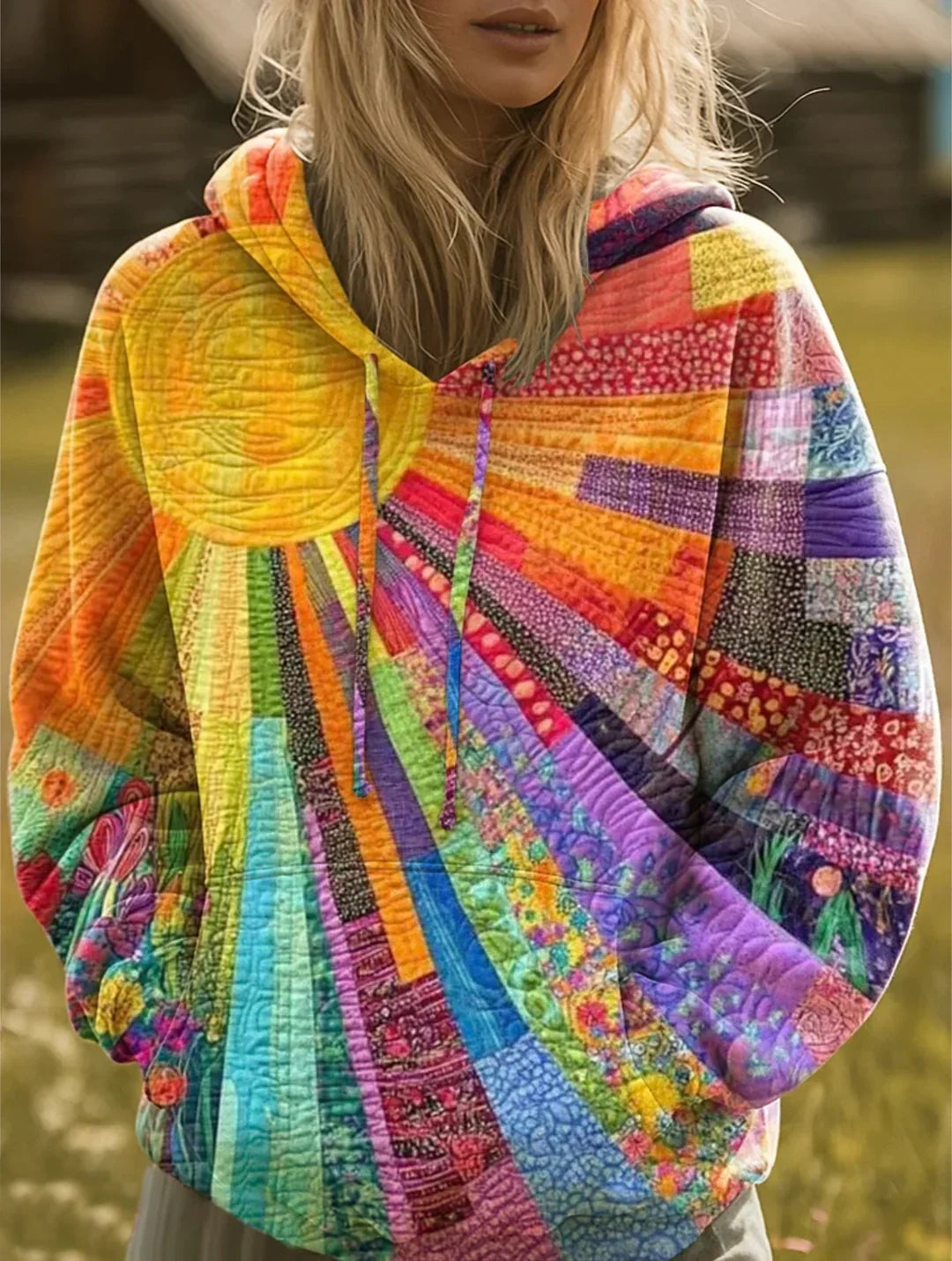 Verity | Women's Graphic Hoodie Sweatshirt with Patchwork Print