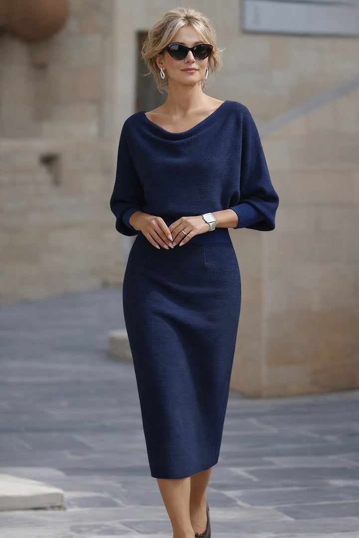 Verity | Women's Knit Midi Sweater Dress with Cowl Neck