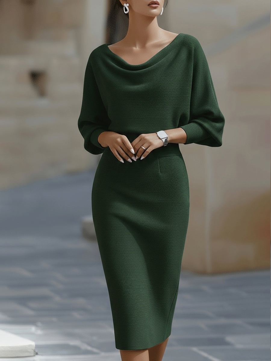 Verity | Women's Knit Midi Sweater Dress with Cowl Neck