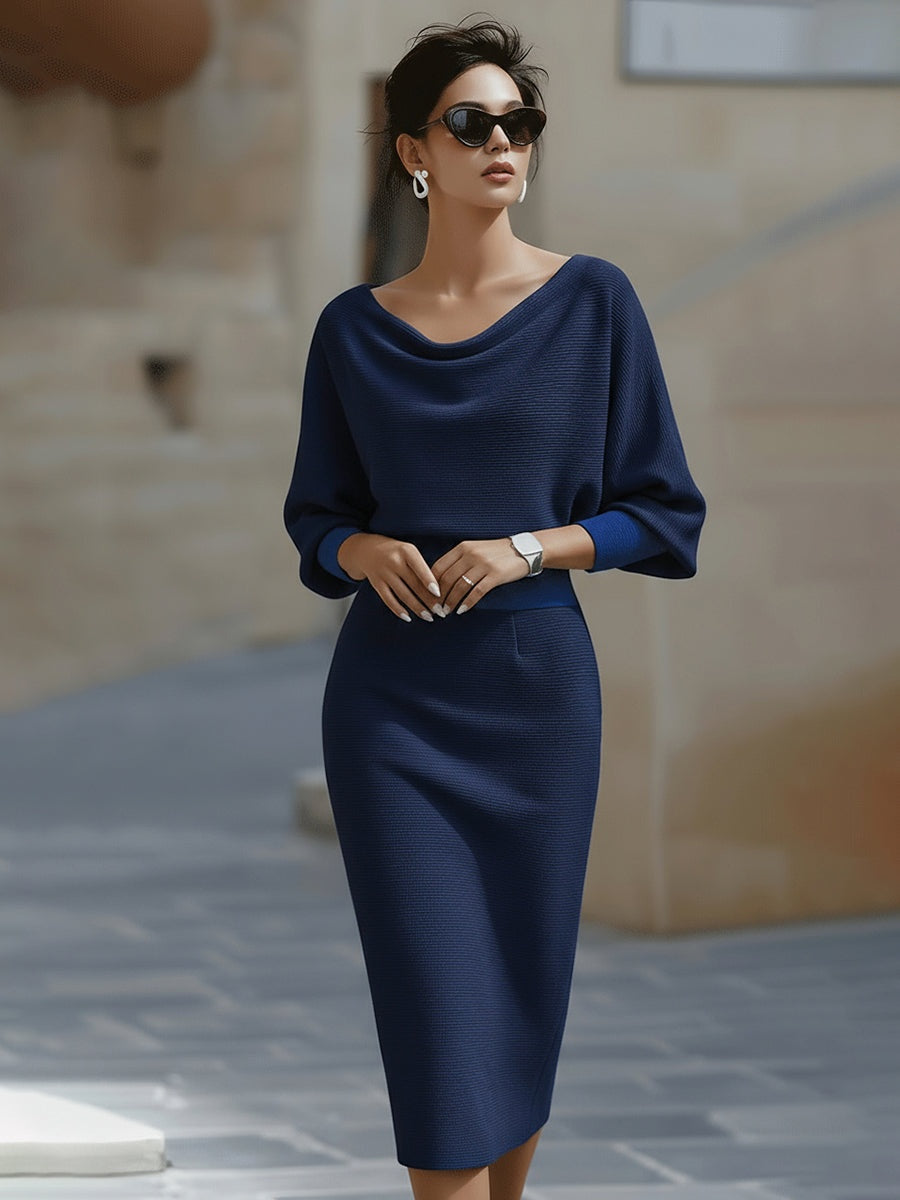Verity | Women's Knit Midi Sweater Dress with Cowl Neck