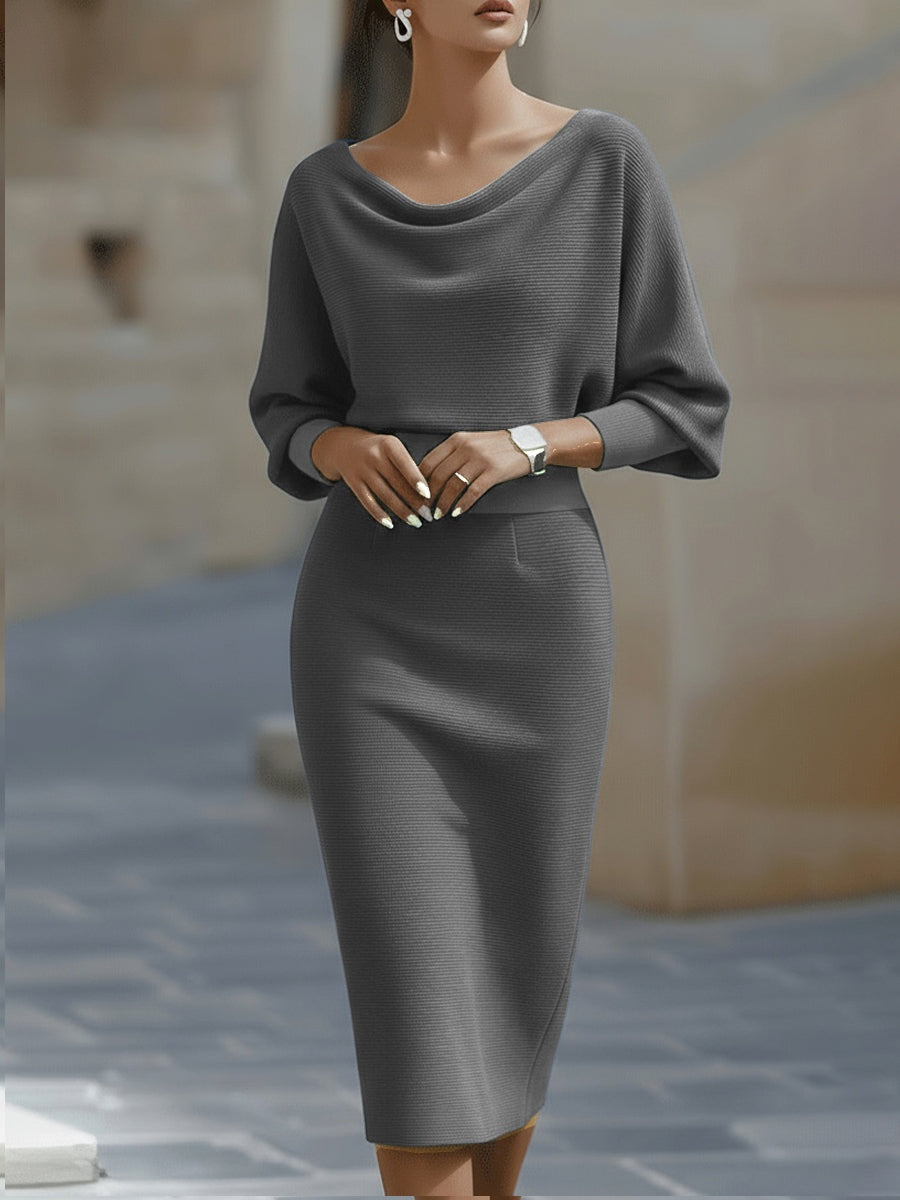 Verity | Women's Knit Midi Sweater Dress with Cowl Neck