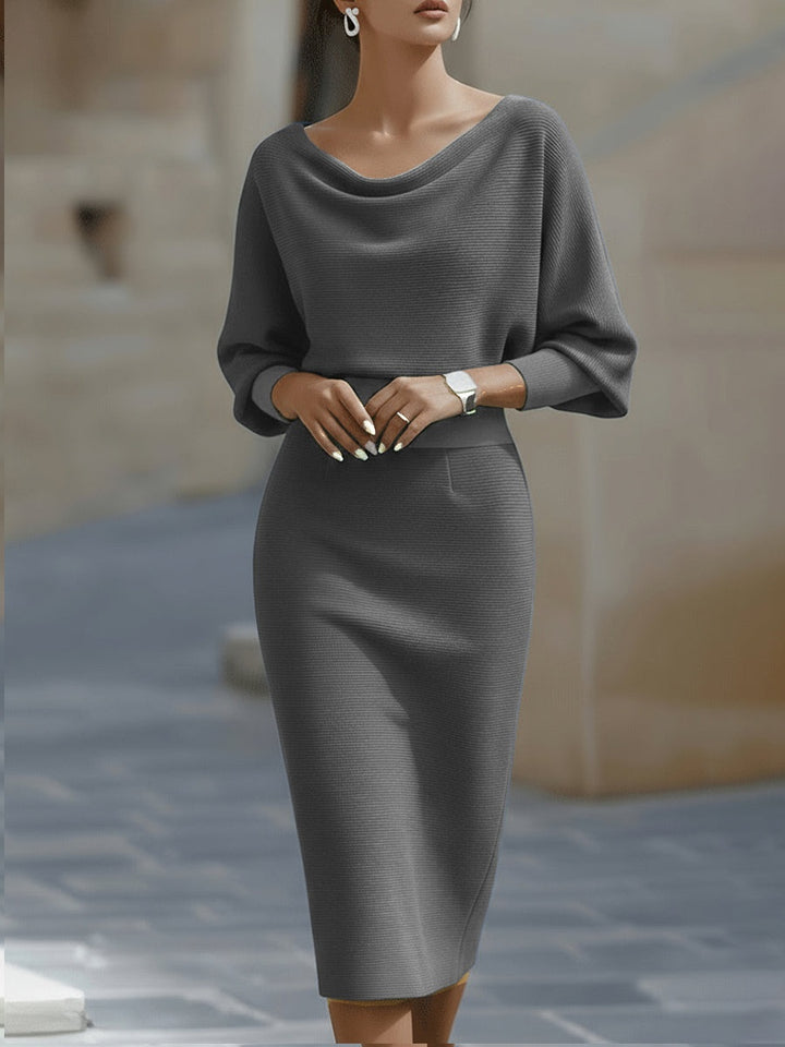 Verity | Women's Knit Midi Sweater Dress with Cowl Neck