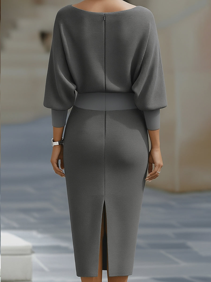 Verity | Women's Knit Midi Sweater Dress with Cowl Neck