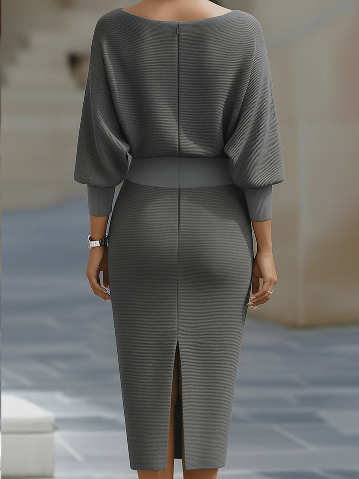 Verity | Women's Knit Midi Sweater Dress with Cowl Neck