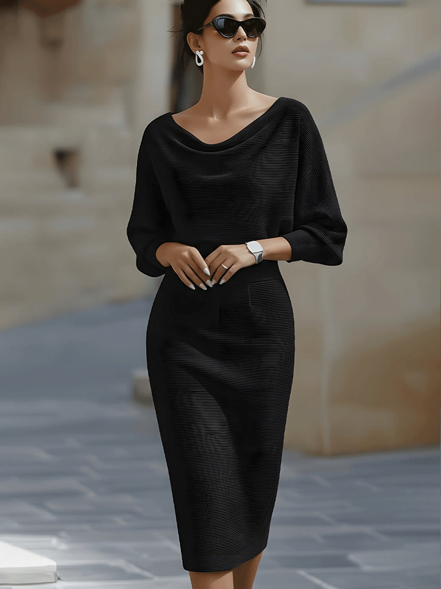Verity | Women's Knit Midi Sweater Dress with Cowl Neck