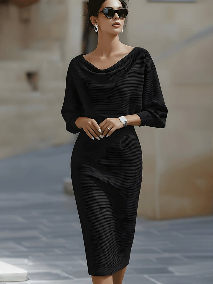 Verity | Women's Knit Midi Sweater Dress with Cowl Neck