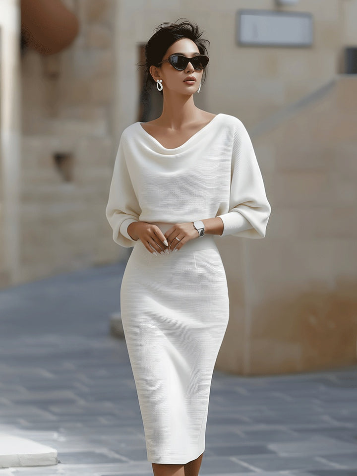 Verity | Women's Knit Midi Sweater Dress with Cowl Neck