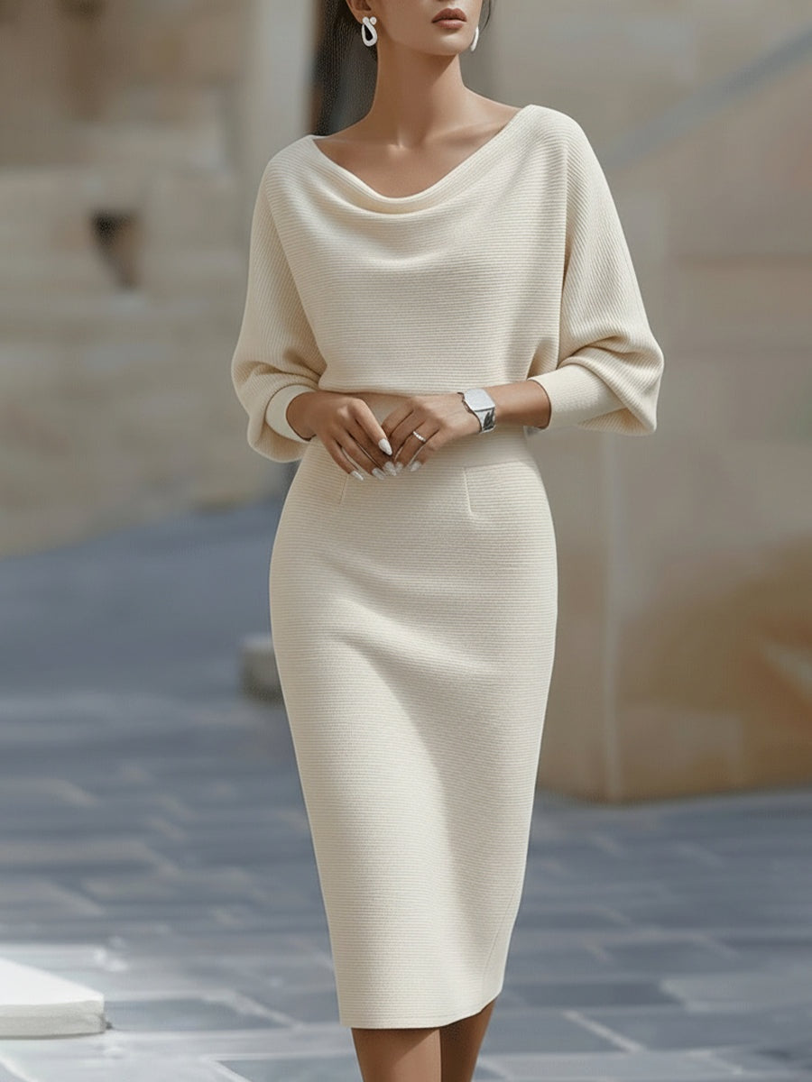 Verity | Women's Knit Midi Sweater Dress with Cowl Neck
