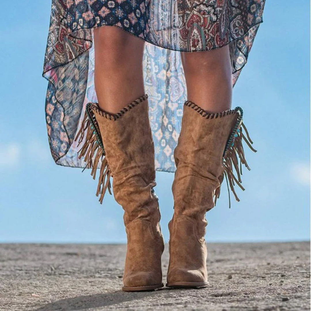 Vivienne | Women's Slouch Cowgirl Boots Suede-Look with Fringe