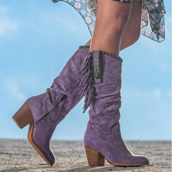 Vivienne | Women's Slouch Cowgirl Boots Suede-Look with Fringe