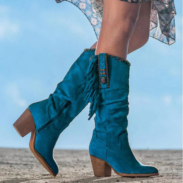 Vivienne | Women's Slouch Cowgirl Boots Suede-Look with Fringe