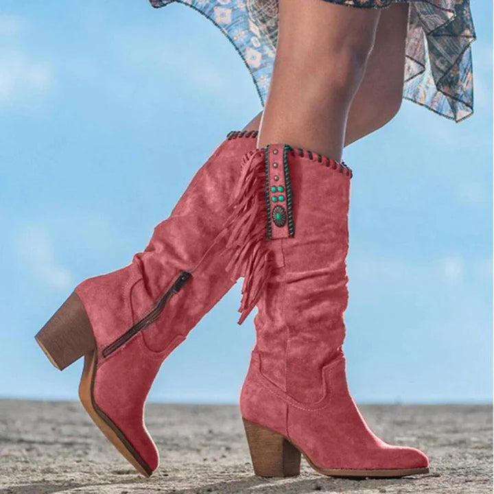 Vivienne | Women's Slouch Cowgirl Boots Suede-Look with Fringe