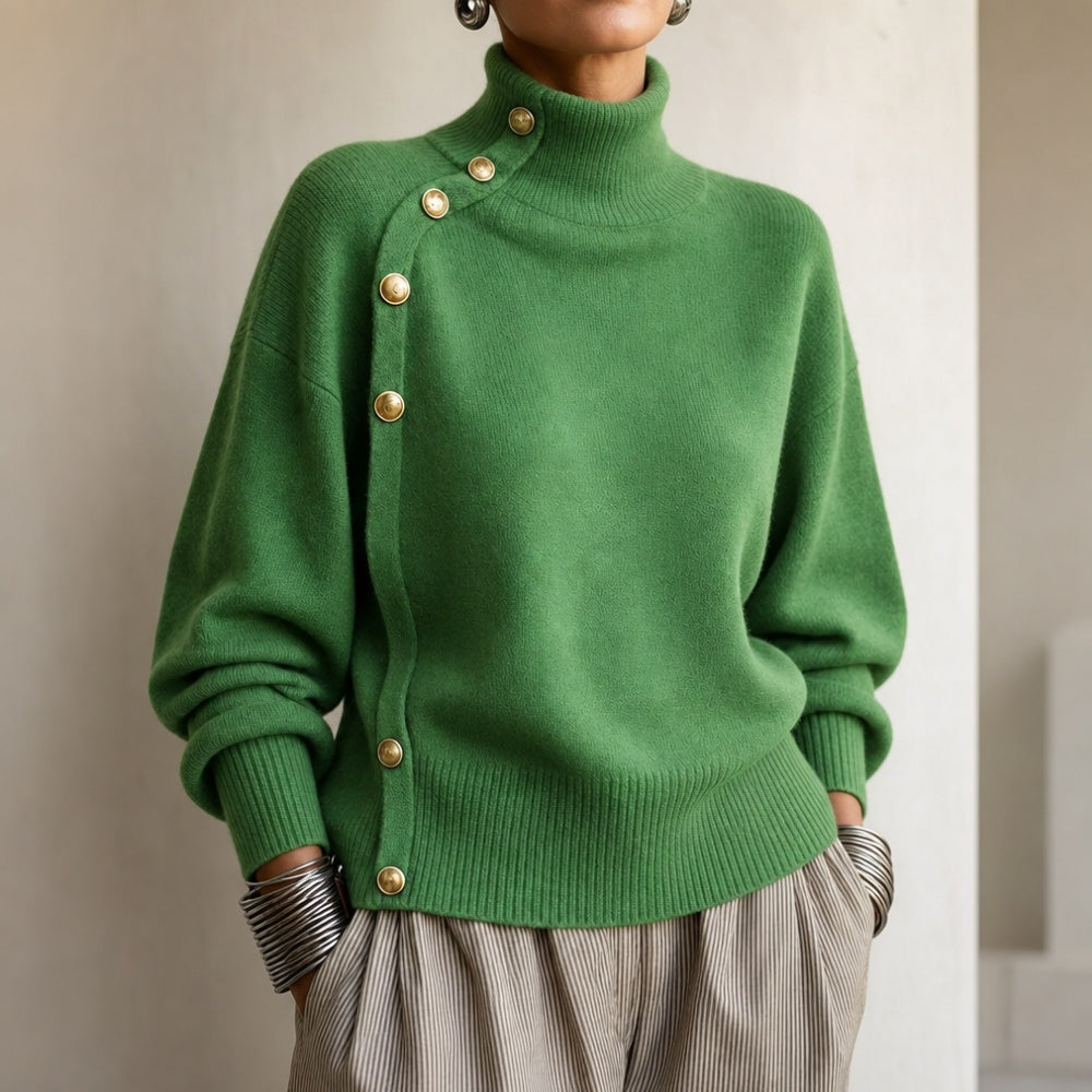 Vivienne | Women's Turtleneck Sweater with Asymmetric Buttons