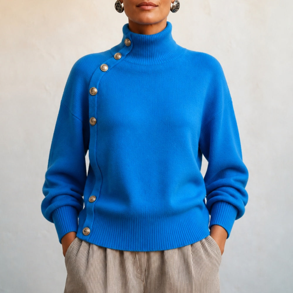 Vivienne | Women's Turtleneck Sweater with Asymmetric Buttons