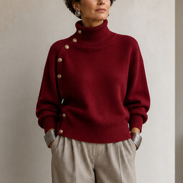 Vivienne | Women's Turtleneck Sweater with Asymmetric Buttons
