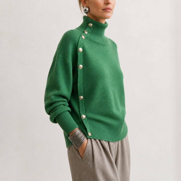 Vivienne | Women's Turtleneck Sweater with Asymmetric Buttons