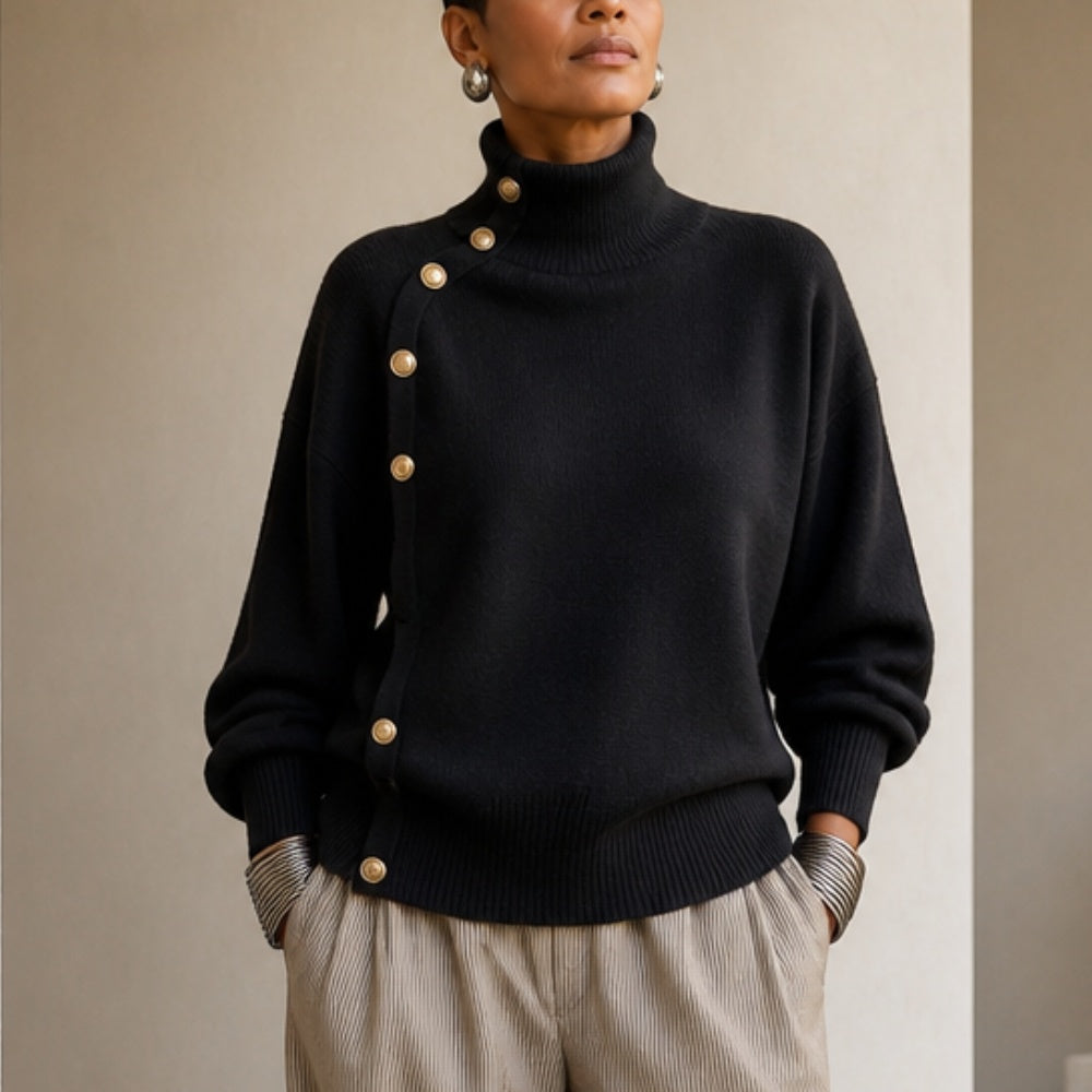 Vivienne | Women's Turtleneck Sweater with Asymmetric Buttons