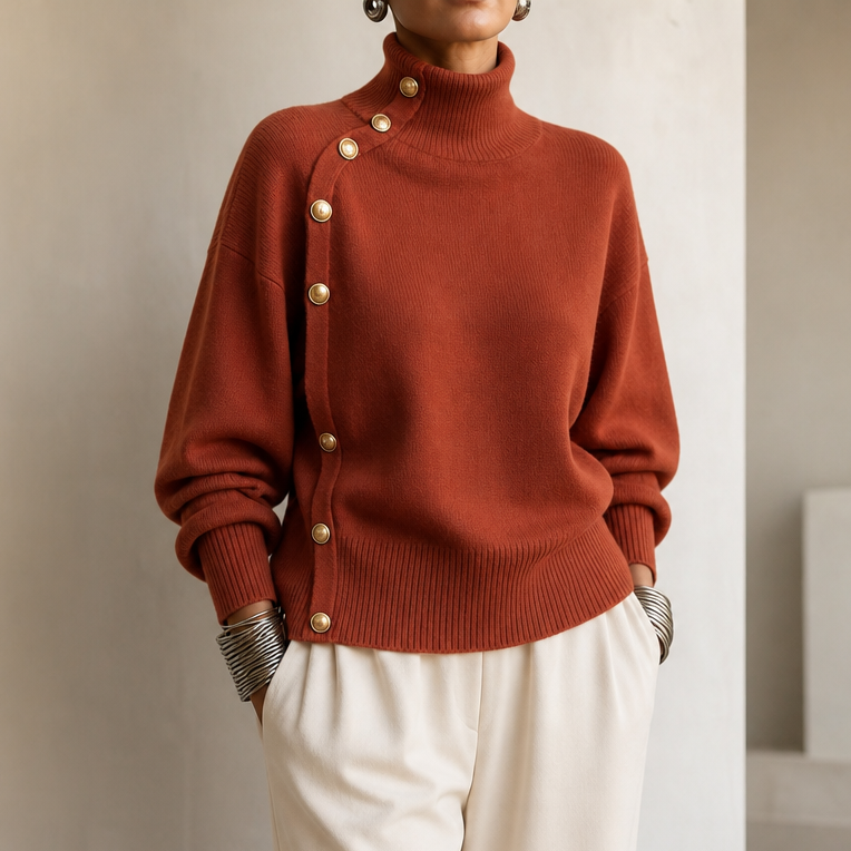 Vivienne | Women's Turtleneck Sweater with Asymmetric Buttons