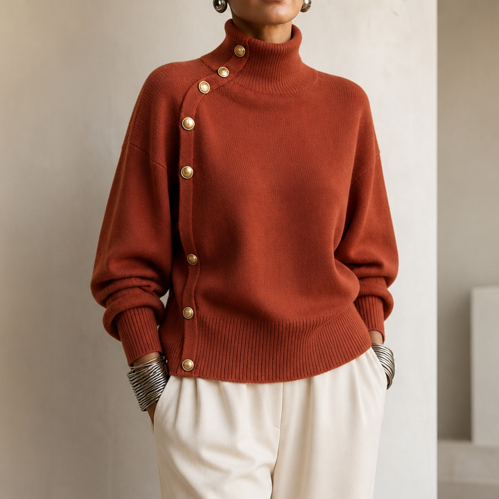 Vivienne | Women's Turtleneck Sweater with Asymmetric Buttons