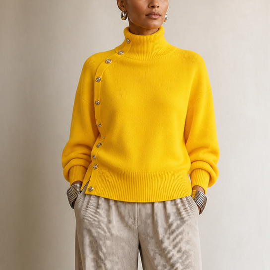 Vivienne | Women's Turtleneck Sweater with Asymmetric Buttons