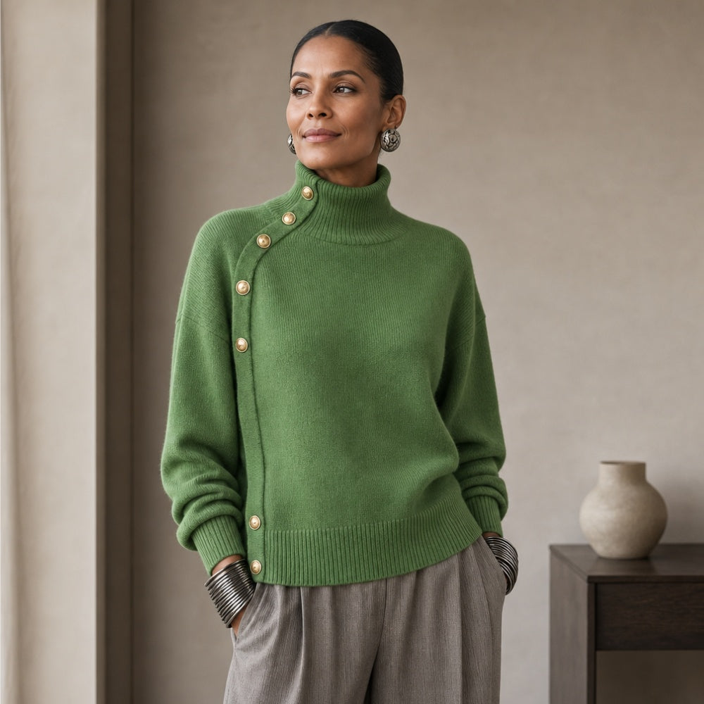 Vivienne | Women's Turtleneck Sweater with Asymmetric Buttons