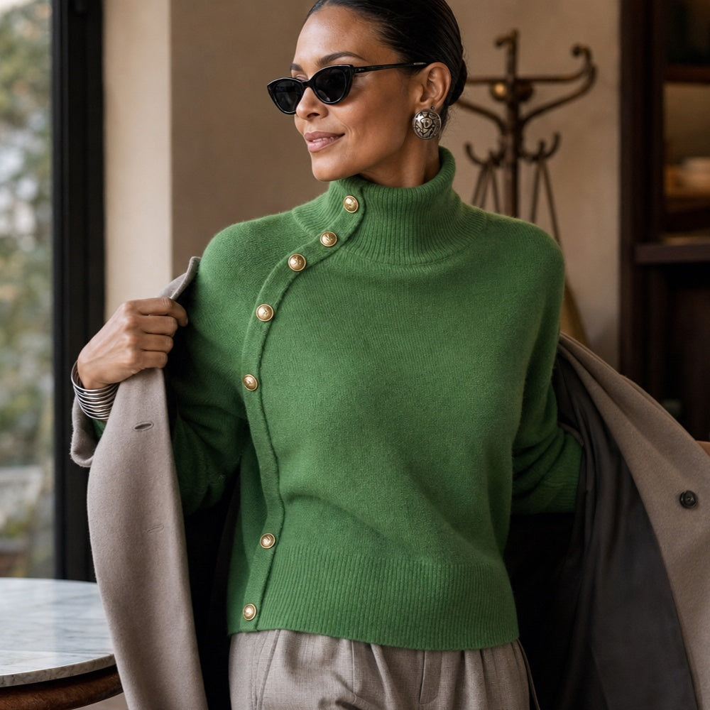 Vivienne | Women's Turtleneck Sweater with Asymmetric Buttons