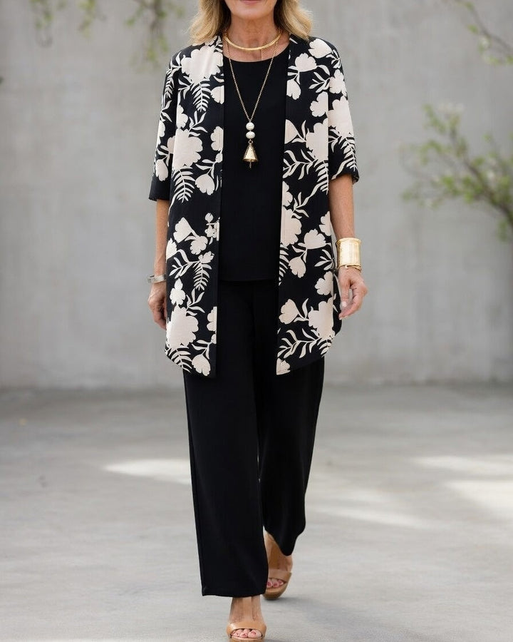 Wendy | Kimono Dames Set 3-Delig Bloemenprint Wijde Broek