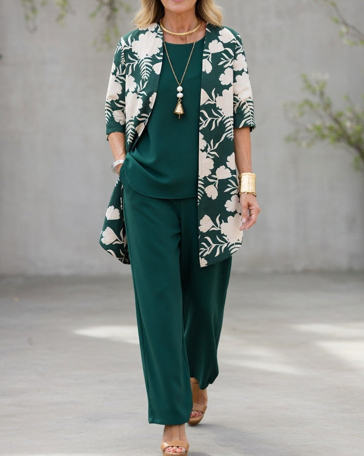 Wendy | Kimono Dames Set 3-Delig Bloemenprint Wijde Broek