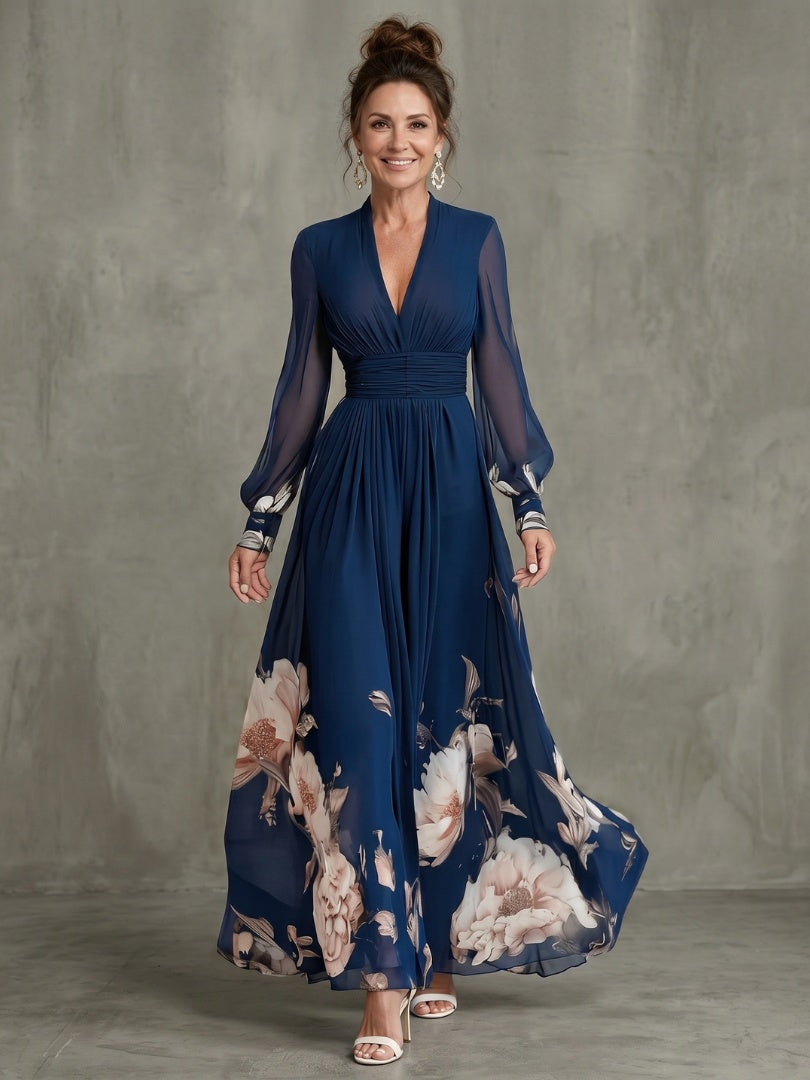 Wendy | Maxi Jurk met Lange Mouwen Avondjurk Dames Bloemenprint