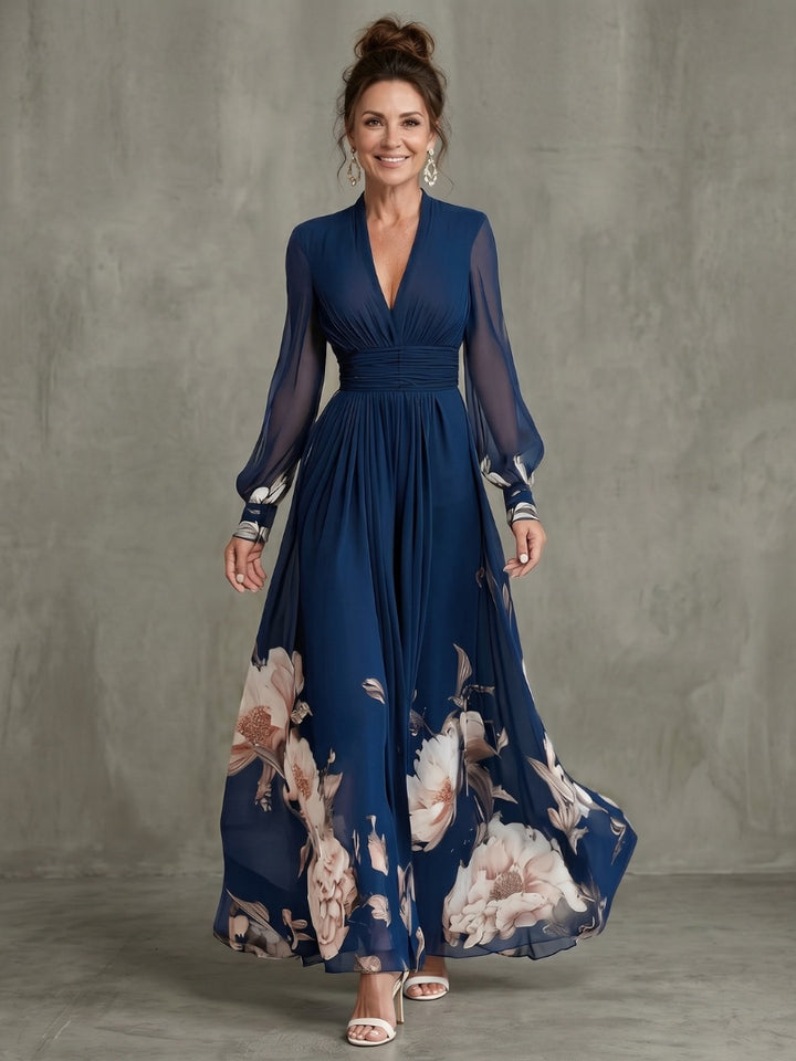 Wendy | Maxi Jurk met Lange Mouwen Avondjurk Dames Bloemenprint