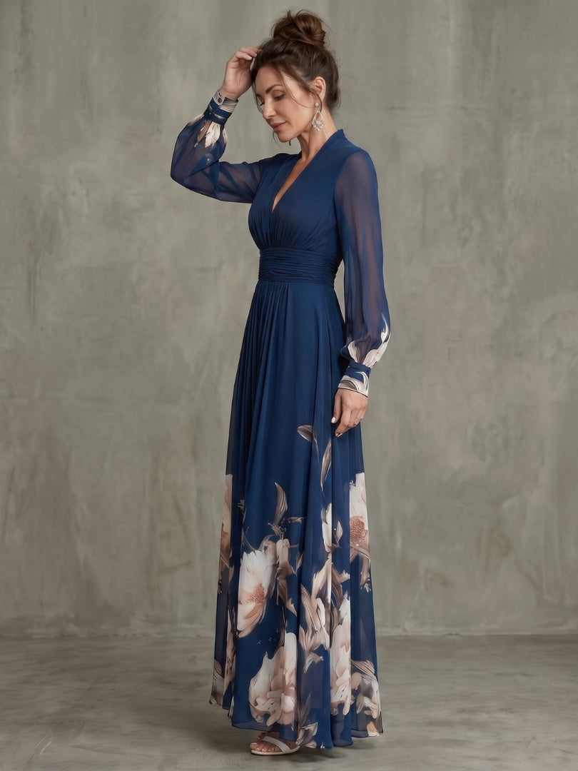 Wendy | Maxi Jurk met Lange Mouwen Avondjurk Dames Bloemenprint