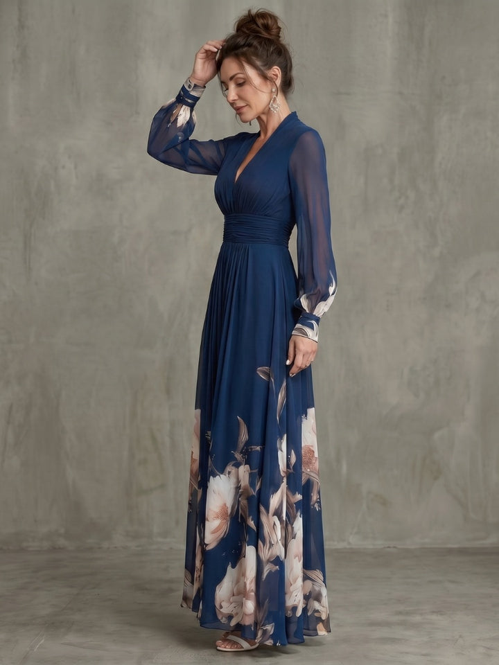 Wendy | Maxi Jurk met Lange Mouwen Avondjurk Dames Bloemenprint