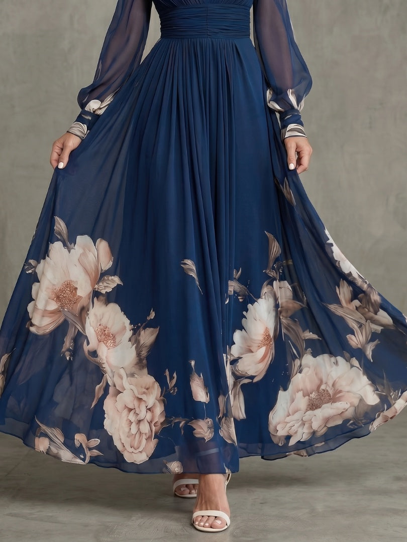 Wendy | Maxi Jurk met Lange Mouwen Avondjurk Dames Bloemenprint