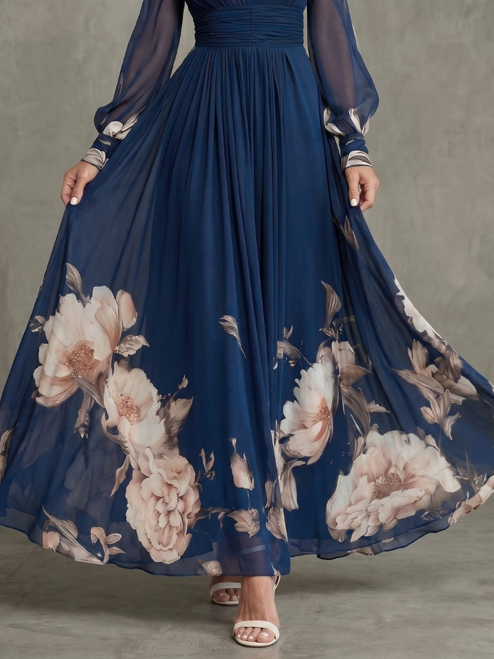 Wendy | Maxi Jurk met Lange Mouwen Avondjurk Dames Bloemenprint