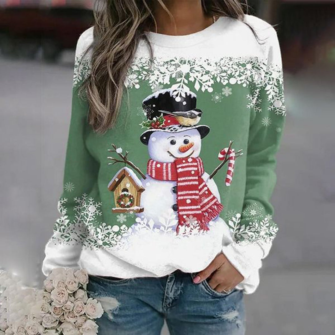 Wilhelmina | Women's Christmas Sweater Crewneck with Snowman Print