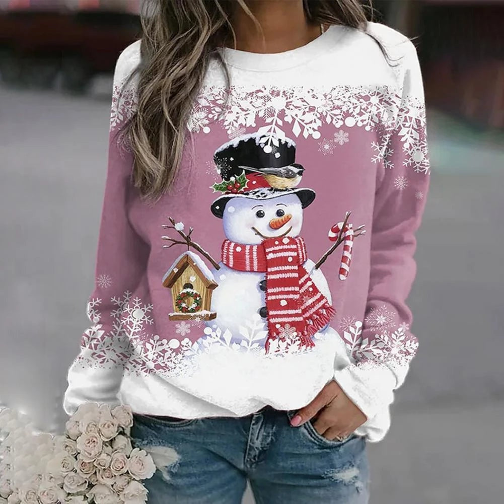 Wilhelmina | Women's Christmas Sweater Crewneck with Snowman Print