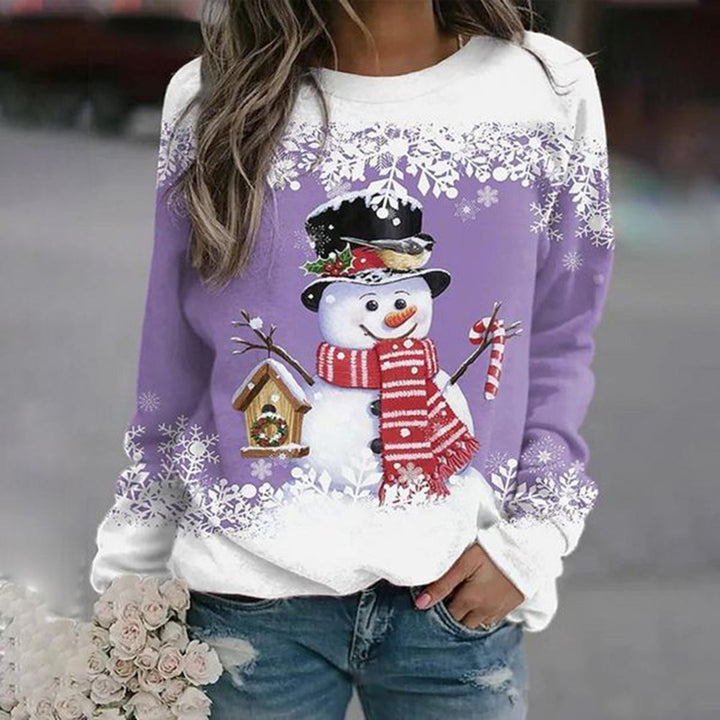 Wilhelmina | Women's Christmas Sweater Crewneck with Snowman Print
