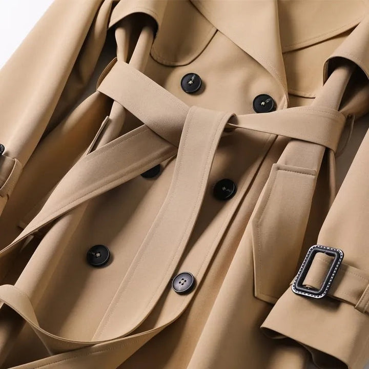 Wilhelmina | Women's Double-Breasted Long Trench Coat with Belt